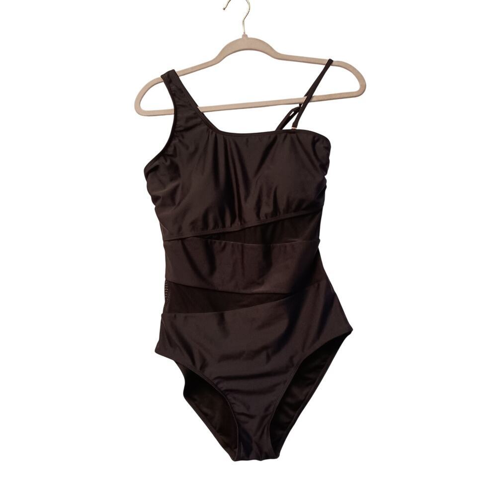 Black One Piece Swimsuit byTempt Me NWT Padded Top Cutout Mesh Size Large